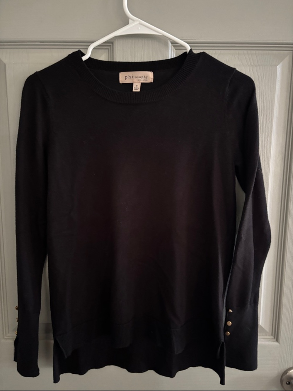 Philosophy Black Crewneck Sweater with Button-Trim Cuffs